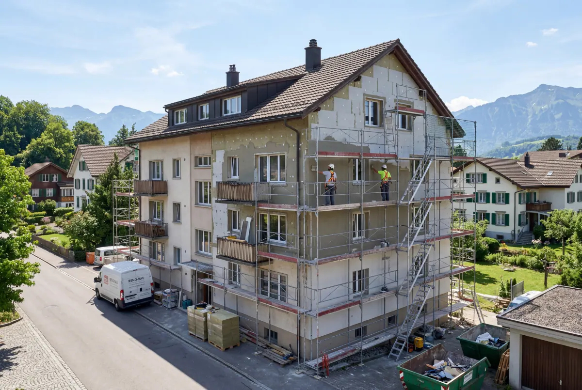 Immeuble ancien sous échafaudage pendant sa rénovation