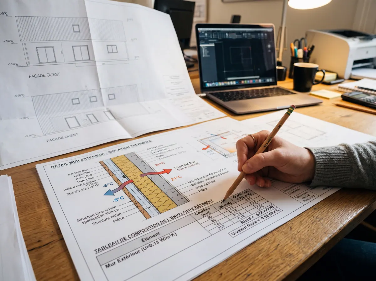 Dossier technique en préparation sur une table de travail