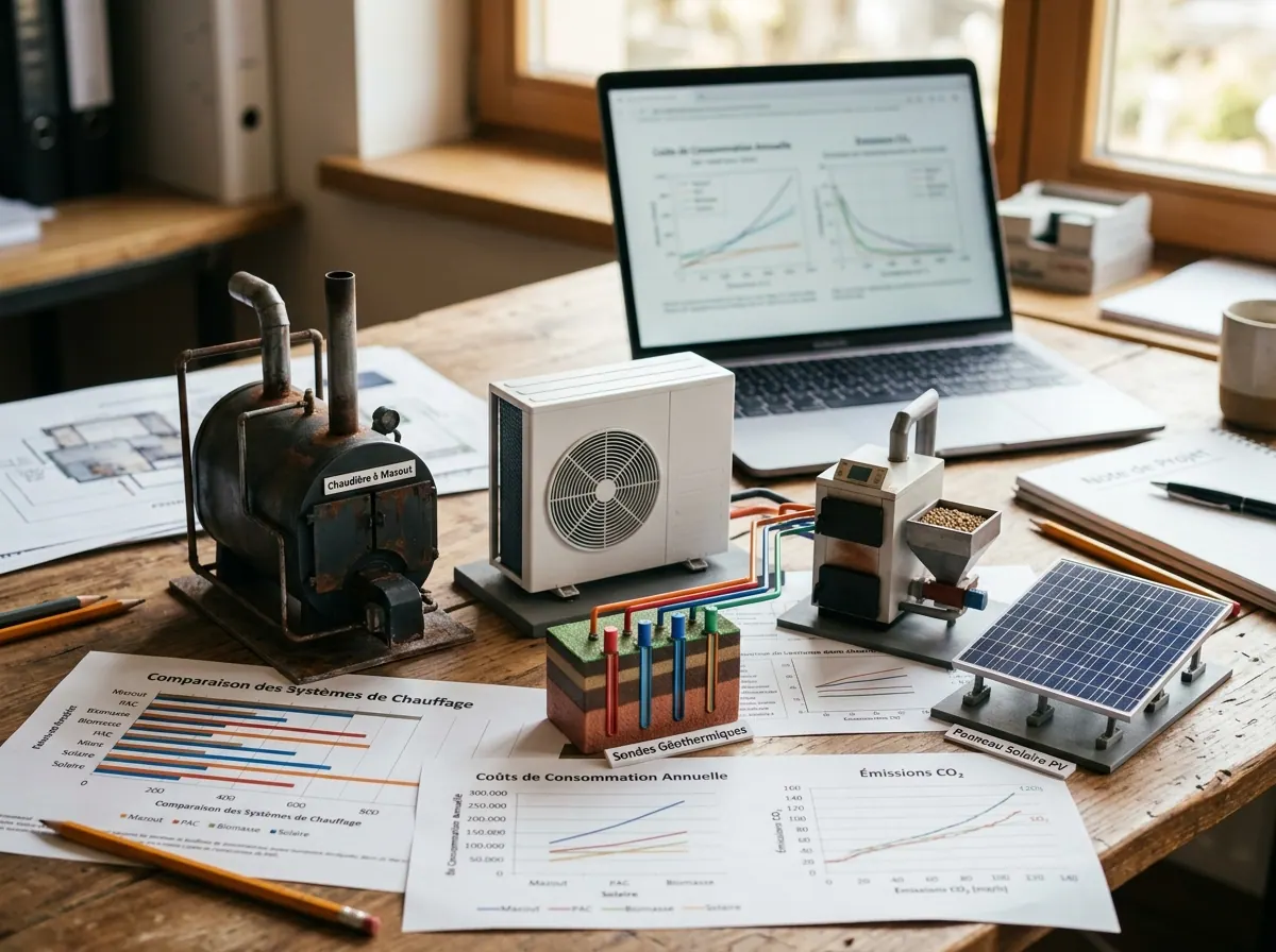 Comparatif de variantes de production de chaleur sur une table de travail