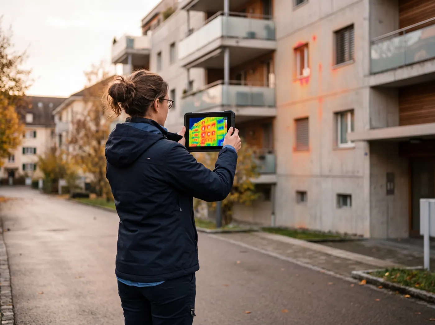 Relevé par caméra thermique sur un immeuble de logements