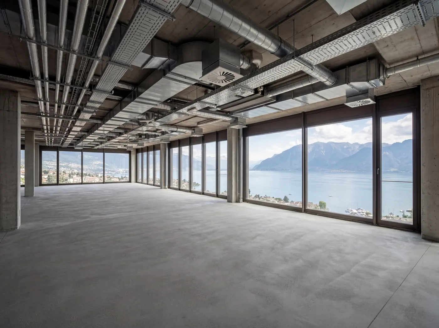 Réseau de gaines de ventilation dans un plateau